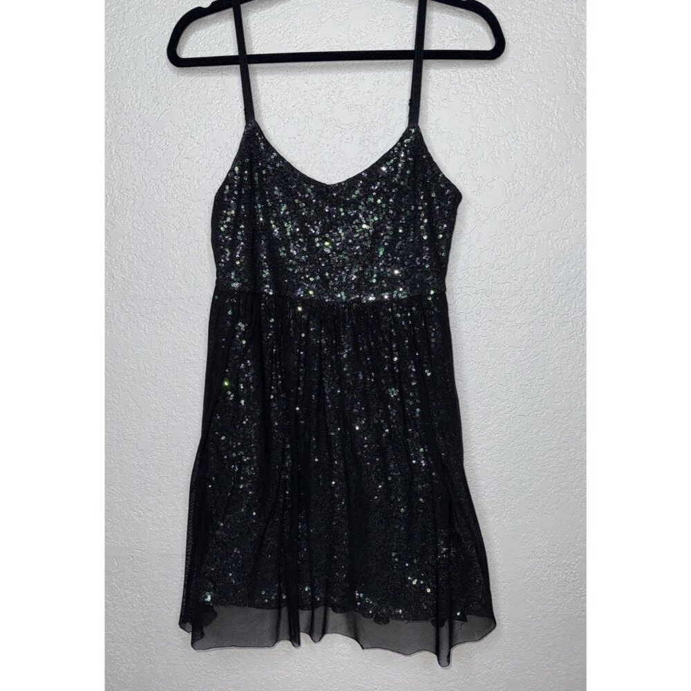 Y2K Dress Medium Sequin Babydoll Holiday Glam Hoco Green Black Silver Mesh R
